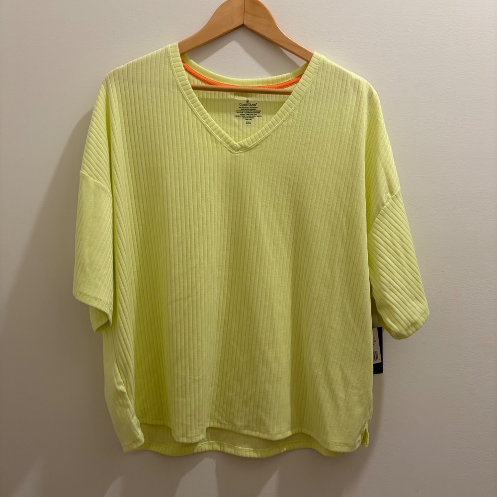 Cuddl Duds Womens XXL Ribbed V-Neck Short Sleeve Top Mint TOP ONLY NWT